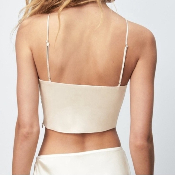 Zara Cut-Out Satin Effect Crop Top – Champagne Beige - Picture 3 of 8